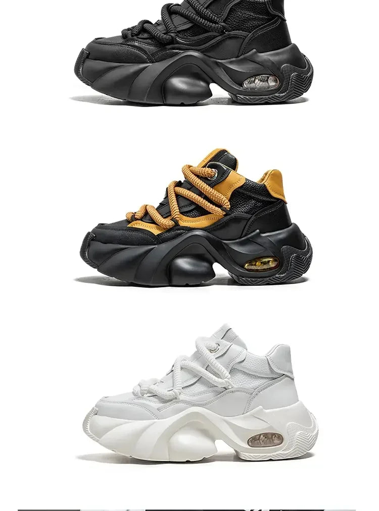 Men's Designer Style Sneakers - Comfortable Thick Sole Sneakers, Casual Fall/Winter Fashion