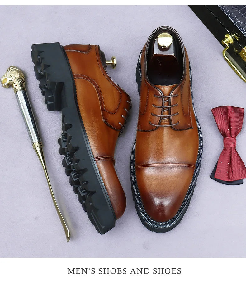 XXCZDOU, Retro Men's Shoes 2025 – Luxury Genuine Leather, Handmade, Elegant British Style, Comfortable Platform – Ideal for Wedding & Evening