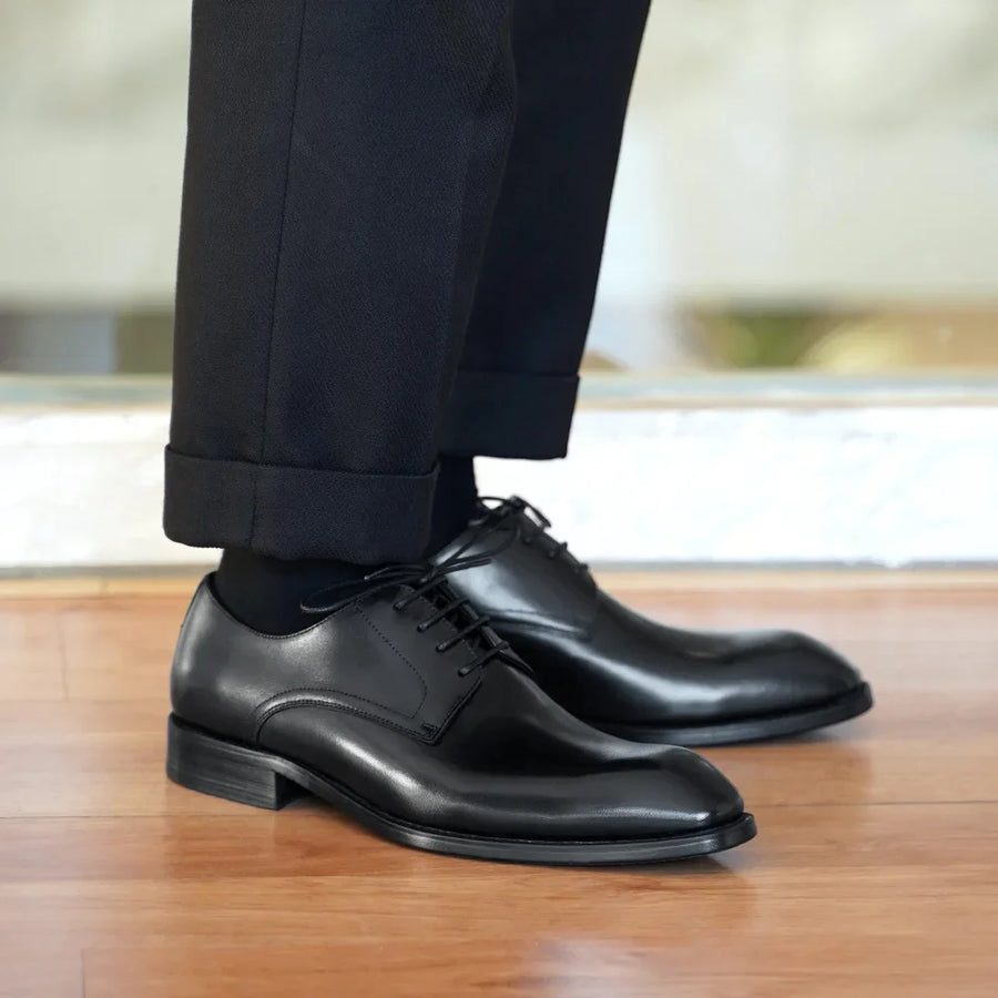 Italian Men's Dress Shoes - Luxury Genuine Leather Handmade Square Toe Lace Up Business & Evening Shoes