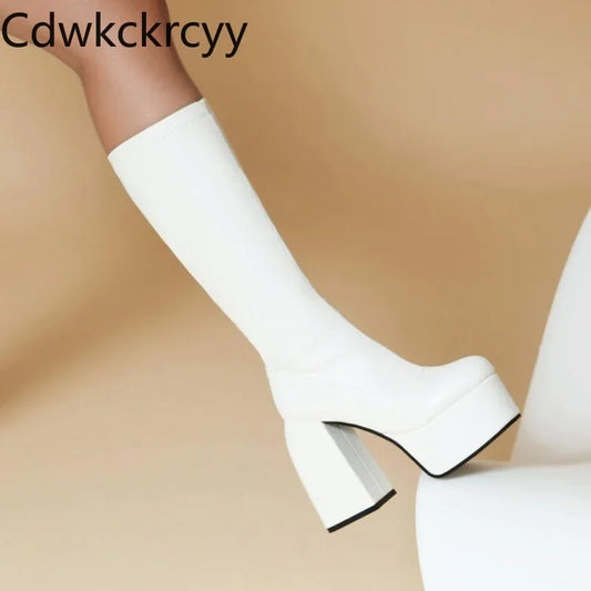 Bottes Femme Hautes à Plateforme – Talon Ultra Haut 13 cm, Bout Rond, Style Sexy Hiver | Cdwkckrcyy C-7-2