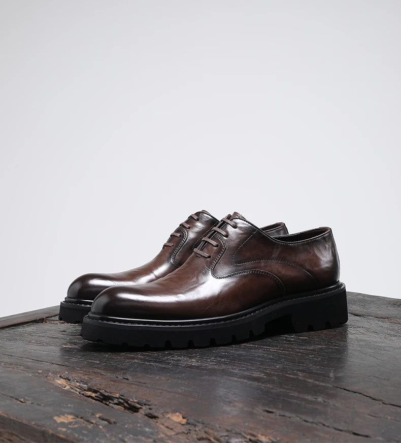 Men's Spring & Autumn Shoes - Genuine Leather Oxford Shoes with Thick Sole, Business & Casual Elegance
