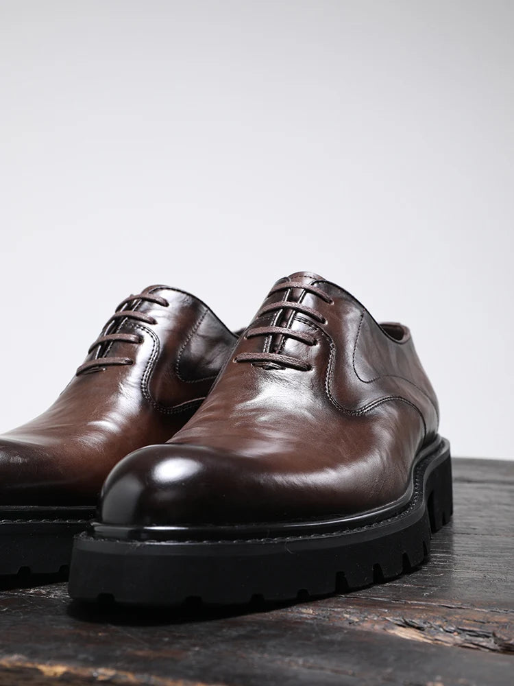 Men's Spring & Autumn Shoes - Genuine Leather Oxford Shoes with Thick Sole, Business & Casual Elegance
