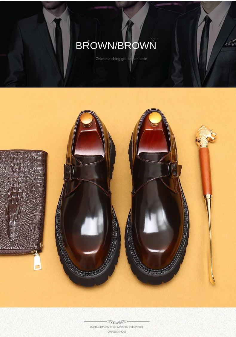 Men's Oxford & Derby - British Genuine Leather Shoes, Thick Sole, Elegant Business & Casual