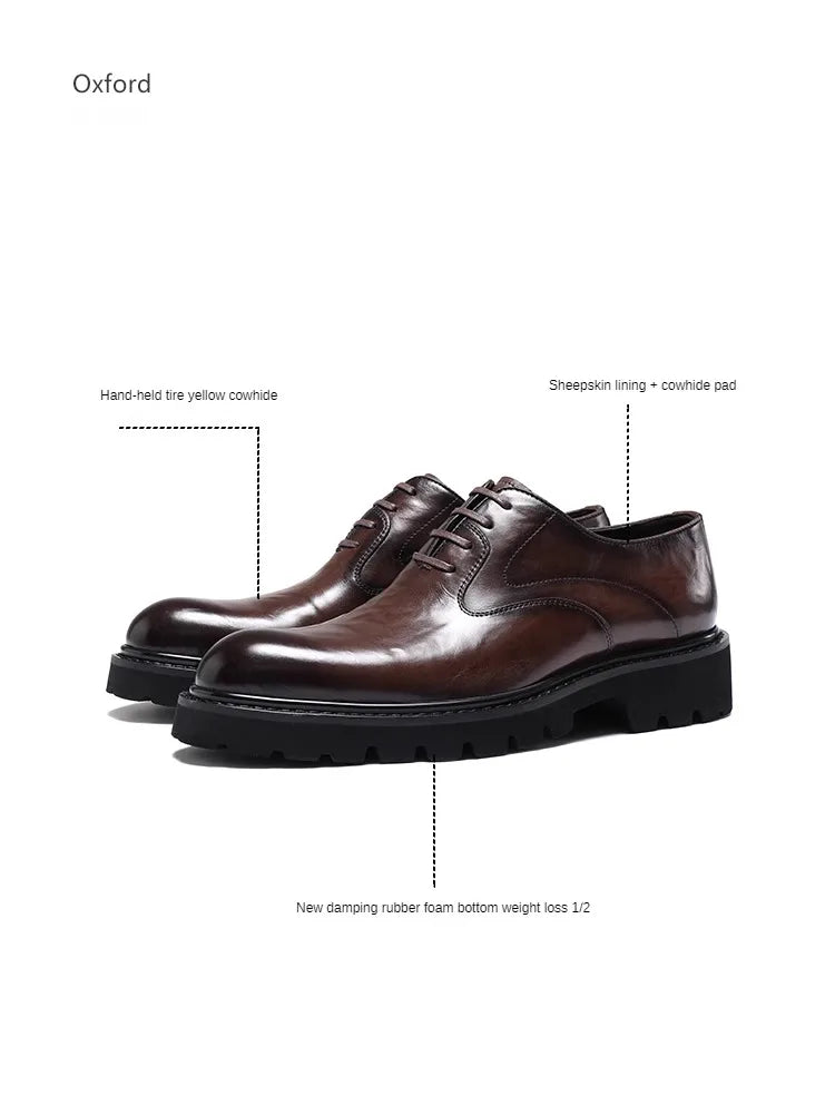 Men's Spring & Autumn Shoes - Genuine Leather Oxford Shoes with Thick Sole, Business & Casual Elegance