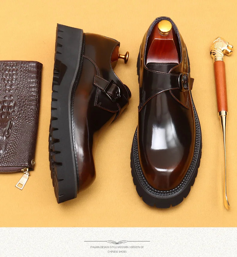 Men's Oxford & Derby - British Genuine Leather Shoes, Thick Sole, Elegant Business & Casual