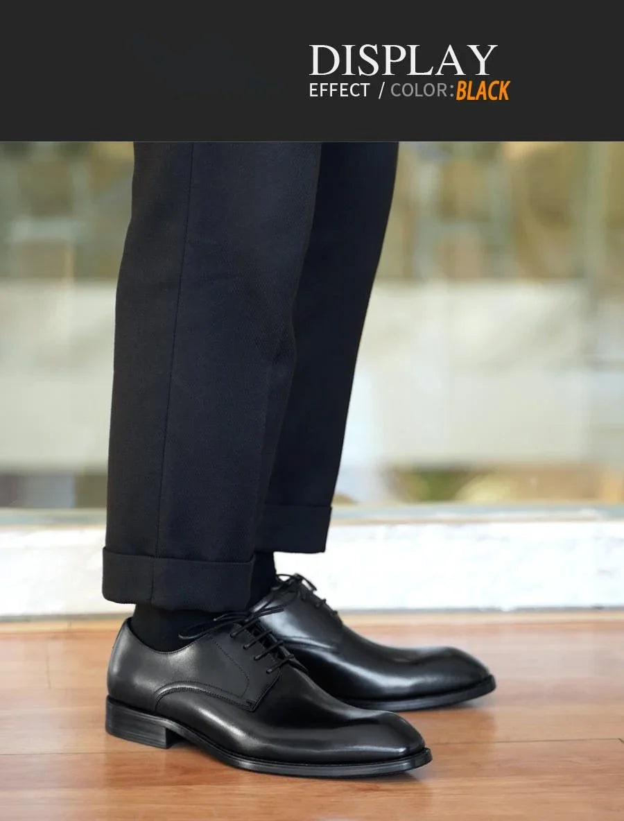 Italian Men's Dress Shoes - Luxury Genuine Leather Handmade Square Toe Lace Up Business & Evening Shoes
