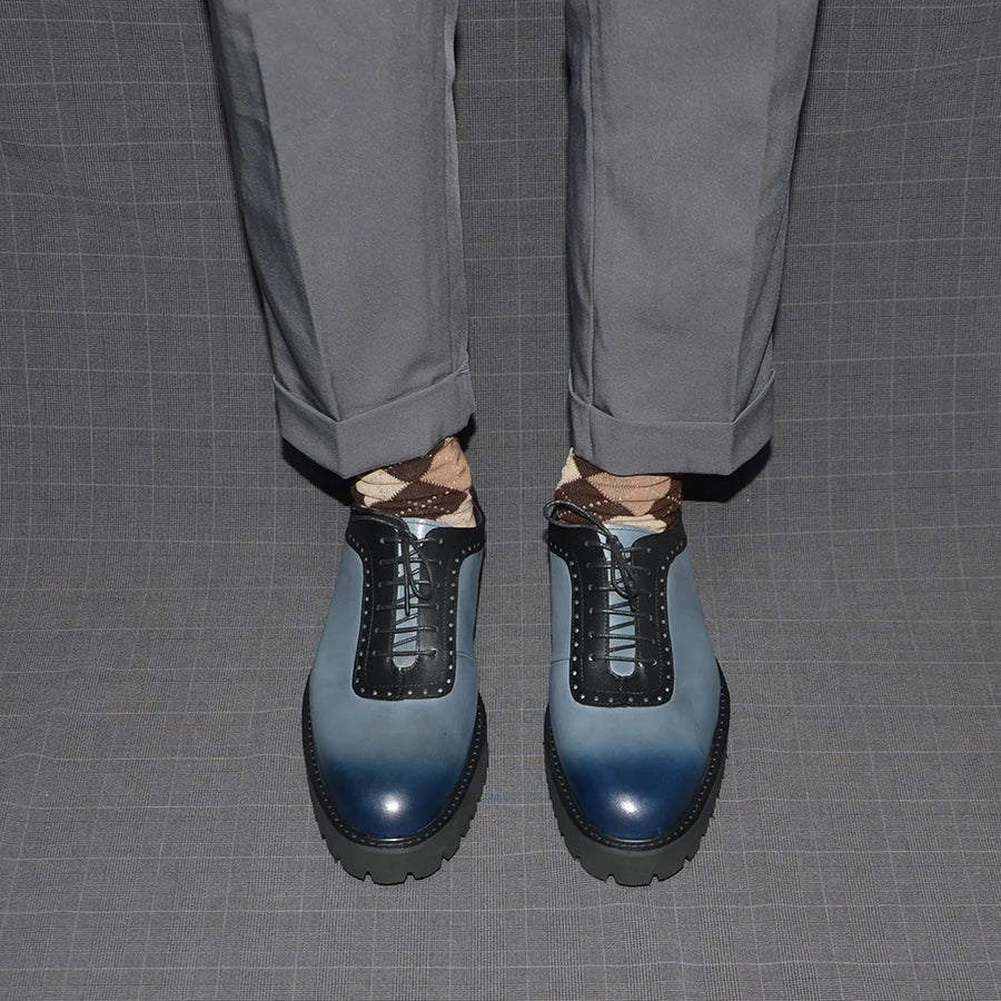 Men's Elegant Genuine Leather Oxford Shoes - Elevator Heel, Round Toe, Office & Casual Style