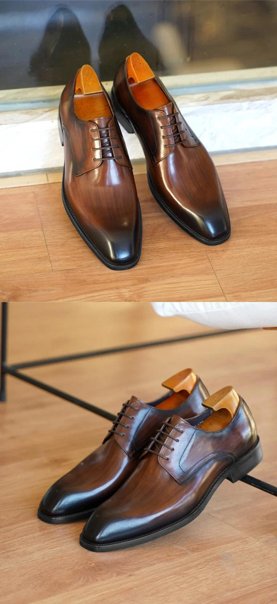 Italian Men's Dress Shoes - Luxury Genuine Leather Handmade Square Toe Lace Up Business & Evening Shoes