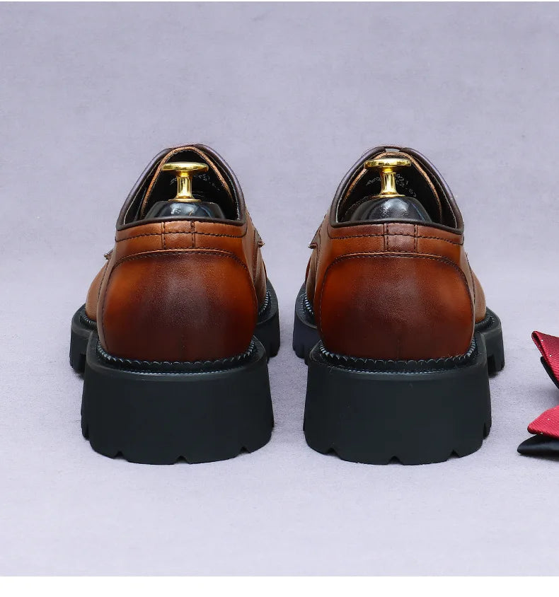 XXCZDOU, Retro Men's Shoes 2025 – Luxury Genuine Leather, Handmade, Elegant British Style, Comfortable Platform – Ideal for Wedding & Evening