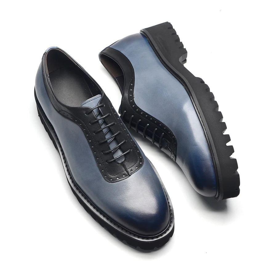 Men's Elegant Genuine Leather Oxford Shoes - Elevator Heel, Round Toe, Office & Casual Style