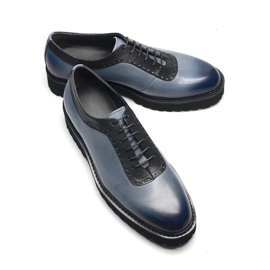 Men's Elegant Genuine Leather Oxford Shoes - Elevator Heel, Round Toe, Office & Casual Style