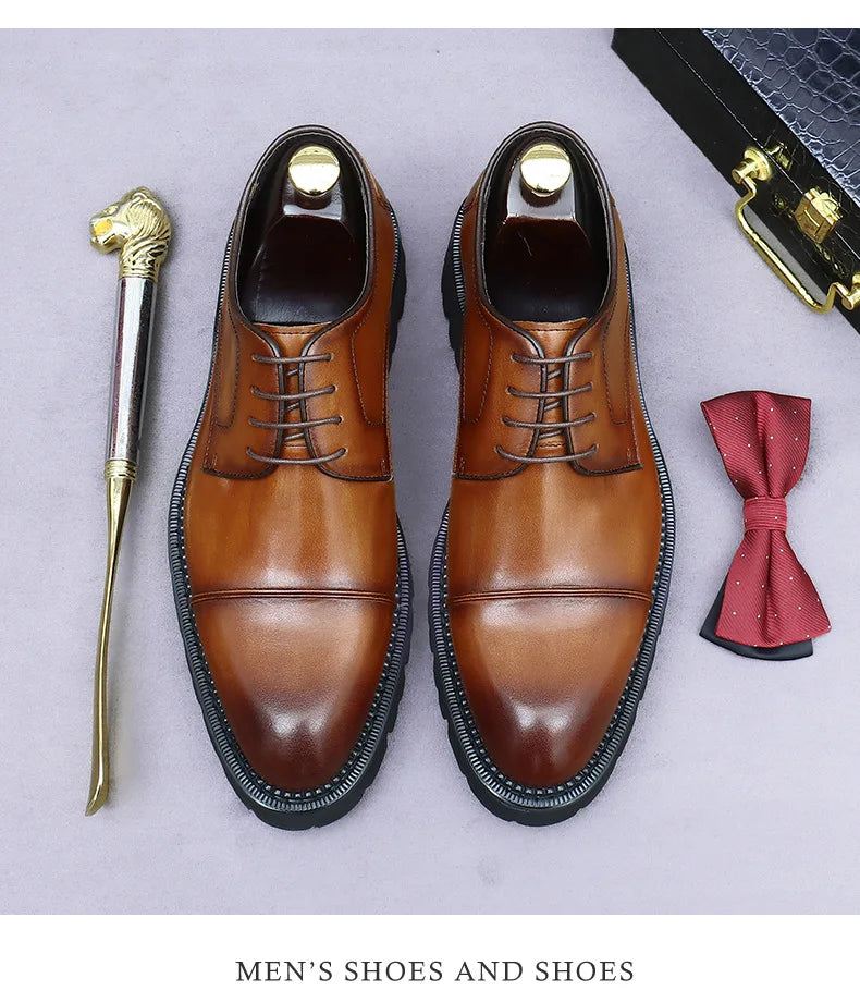 XXCZDOU, Retro Men's Shoes 2025 – Luxury Genuine Leather, Handmade, Elegant British Style, Comfortable Platform – Ideal for Wedding & Evening