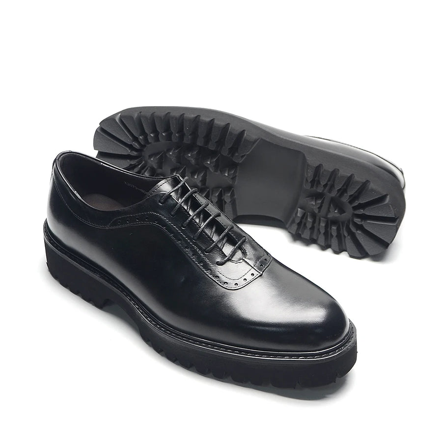 Men's Elegant Genuine Leather Oxford Shoes - Elevator Heel, Round Toe, Office & Casual Style