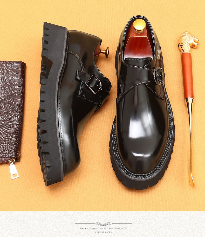 Men's Oxford & Derby - British Genuine Leather Shoes, Thick Sole, Elegant Business & Casual