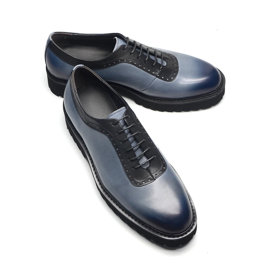 Men's Elegant Genuine Leather Oxford Shoes - Elevator Heel, Round Toe, Office & Casual Style