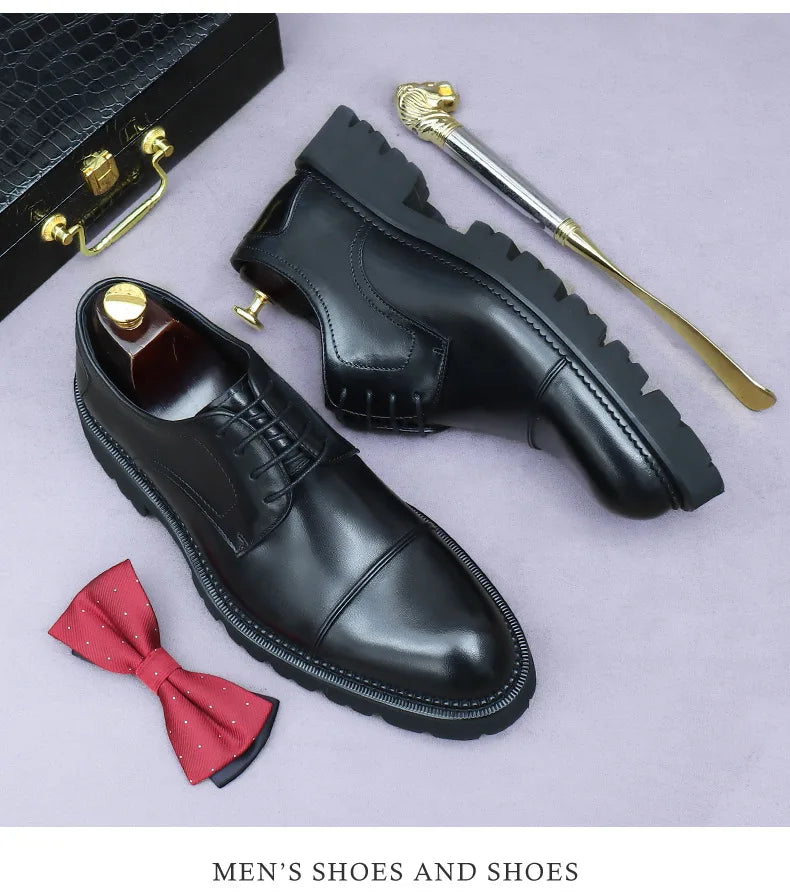 XXCZDOU, Retro Men's Shoes 2025 – Luxury Genuine Leather, Handmade, Elegant British Style, Comfortable Platform – Ideal for Wedding & Evening