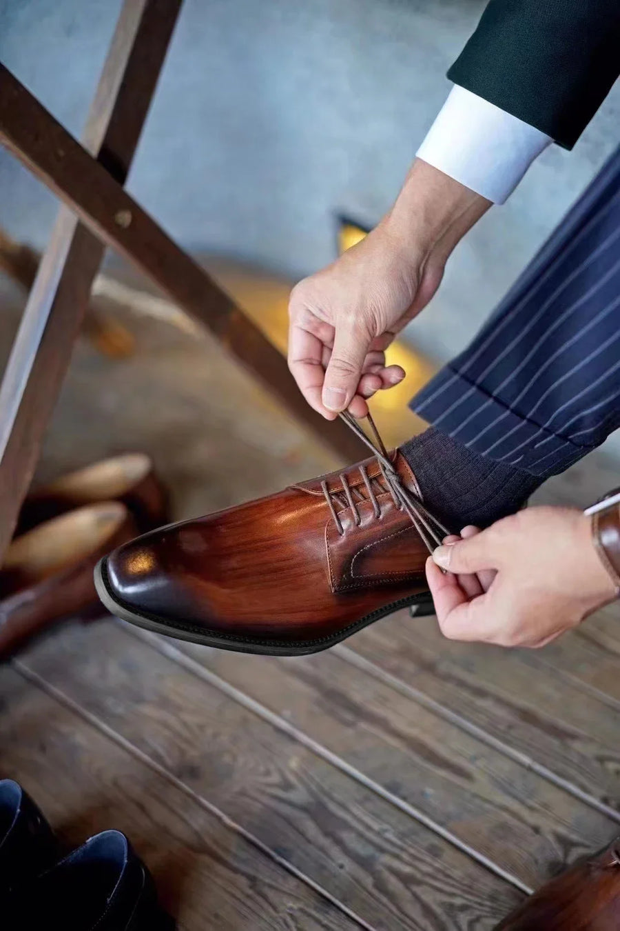 Italian Men's Dress Shoes - Luxury Genuine Leather Handmade Square Toe Lace Up Business & Evening Shoes